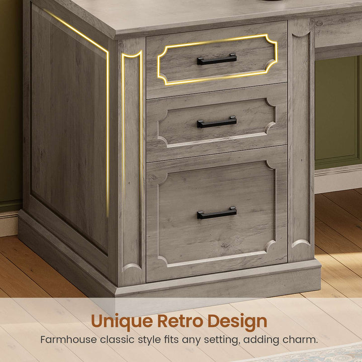 SEDETA® 70.9 Inch Vintage Computer Desk with Printer Stand & Power Outlet, Farmhouse Executive Home Office Desk, File Drawers, Storage Cabinet