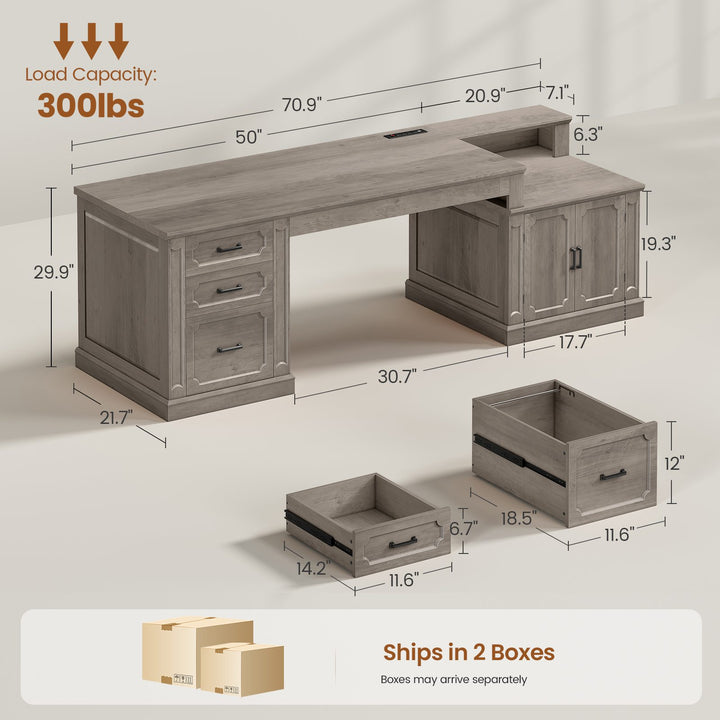 SEDETA® 70.9 Inch Vintage Computer Desk with Printer Stand & Power Outlet, Farmhouse Executive Home Office Desk, File Drawers, Storage Cabinet