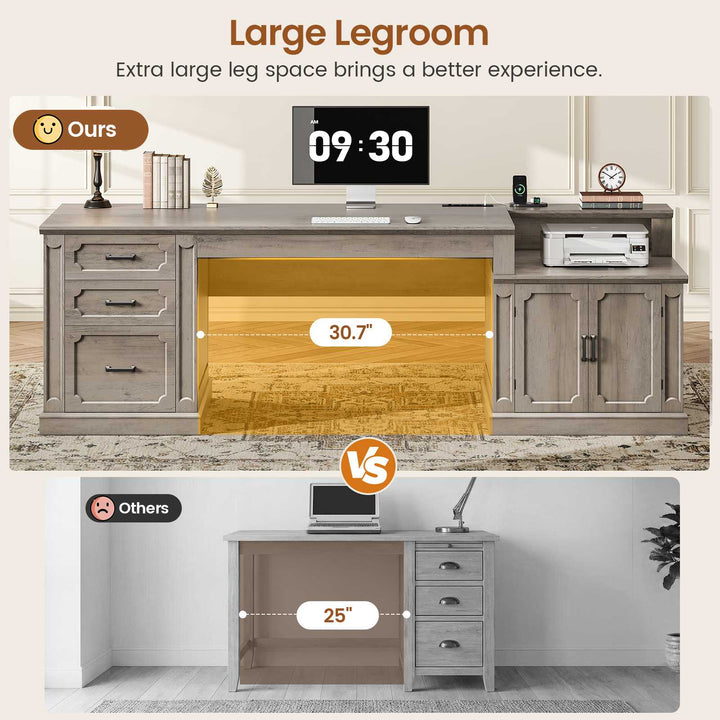 SEDETA® 70.9 Inch Vintage Computer Desk with Printer Stand & Power Outlet, Farmhouse Executive Home Office Desk, File Drawers, Storage Cabinet