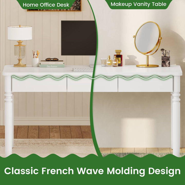 SEDETA 47 Inch Solid Pine Wood Computer Desk Executive Home Office Desk with 3 Wood Drawers for Work Study Writing Bedroom Makeup Vanity Desk