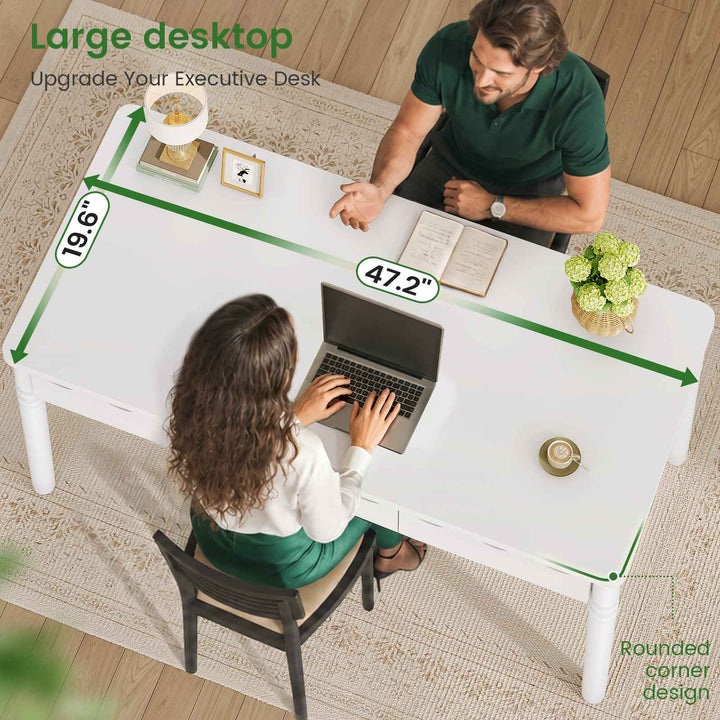 SEDETA 47 Inch Solid Pine Wood Computer Desk Executive Home Office Desk with 3 Wood Drawers for Work Study Writing Bedroom Makeup Vanity Desk