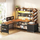 SEDETA 62.2 Inch L Shaped Gaming Desk with Hutch Convertible 97.6 Inch Two Person Office Desk with Drawers and Bookshelf Corner Computer Desk with Power Outlet LED Lights Pegboard
