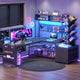 SEDETA 62.2 Inch L Shaped Gaming Desk with Hutch Convertible 97.6 Inch Two Person Office Desk with Drawers and Bookshelf Corner Computer Desk with Power Outlet LED Lights Pegboard