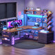 SEDETA 62.2 Inch L Shaped Gaming Desk with Hutch Convertible 97.6 Inch Two Person Office Desk with Drawers and Bookshelf Corner Computer Desk with Power Outlet LED Lights Pegboard