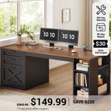 SEDETA® 55.1 Inch Executive Desk Farmhouse Computer Desk with Power Outlet 3 Drawers Storage Shelves for Home Office