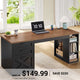 SEDETA | 55.1 Inch Computer Desk with File Drawer and Storage Shelves Farmhouse Office Desk Executive Desk with Power Outlet