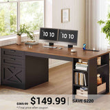 SEDETA | 55.1 Inch Computer Desk with File Drawer and Storage Shelves Farmhouse Office Desk Executive Desk with Power Outlet