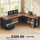 SEDETA 67 Inch Farmhouse L Shaped Computer Desk with 3 Drawers, Home Office Executive Desk with Storage Shelves, Power Outlets