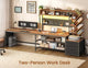 SEDETA 62.2 Inch L Shaped Gaming Desk with Hutch Convertible 97.6 Inch Two Person Office Desk with Drawers and Bookshelf Corner Computer Desk with Power Outlet LED Lights Pegboard