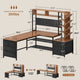 SEDETA 62.2 Inch L Shaped Gaming Desk with Hutch Convertible 97.6 Inch Two Person Office Desk with Drawers and Bookshelf Corner Computer Desk with Power Outlet LED Lights Pegboard