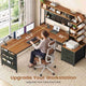 SEDETA 62.2 Inch L Shaped Gaming Desk with Hutch Convertible 97.6 Inch Two Person Office Desk with Drawers and Bookshelf Corner Computer Desk with Power Outlet LED Lights Pegboard
