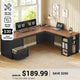 SEDETA® 67 Inch Farmhouse L Shaped Computer Desk with 3 Drawers Home Office Executive Desk with Storage Shelves and Power Outlets