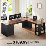 SEDETA® 67 Inch Farmhouse L Shaped Computer Desk with 3 Drawers Home Office Executive Desk with Storage Shelves and Power Outlets