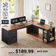 SEDETA® 67 Inch Farmhouse L Shaped Computer Desk with 3 Drawers Home Office Executive Desk with Storage Shelves and Power Outlets