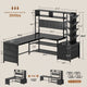 SEDETA 62.2 Inch L Shaped Gaming Desk with Hutch Convertible 97.6 Inch Two Person Office Desk with Drawers and Bookshelf Corner Computer Desk with Power Outlet LED Lights Pegboard