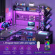 SEDETA 62.2 Inch L Shaped Gaming Desk with Hutch Convertible 97.6 Inch Two Person Office Desk with Drawers and Bookshelf Corner Computer Desk with Power Outlet LED Lights Pegboard