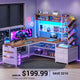 SEDETA® 62.2 Inch L Shaped Gaming Desk with LED Lights  Power Outlet Convertible 97.6 Inch Two Person Office Desk with Drawers and Bookshelf