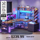 SEDETA 62.2 Inch L Shaped Gaming Desk with Hutch Convertible 97.6 Inch Two Person Office Desk with Drawers and Bookshelf Corner Computer Desk with Power Outlet LED Lights Pegboard