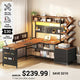 SEDETA 62.2 Inch L Shaped Gaming Desk with Hutch Convertible 97.6 Inch Two Person Office Desk with Drawers and Bookshelf Corner Computer Desk with Power Outlet LED Lights Pegboard