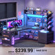 SEDETA 62.2 Inch L Shaped Gaming Desk with Hutch Convertible 97.6 Inch Two Person Office Desk with Drawers and Bookshelf Corner Computer Desk with Power Outlet LED Lights Pegboard