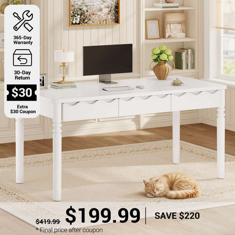 SEDETA® 47 Inch Solid Pine Wood Computer Desk with 3 Wood Drawers Executive Home Office Desk for Work Study Writing Bedroom Makeup Vanity Desk