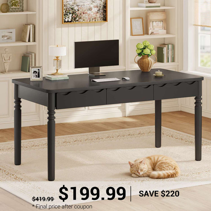 SEDETA | 47 Inch Solid Pine Wood Executive Desk with 3 Drawers Home Office Desk for Work Study Writing Makeup Vanity Desk  for Bedroom