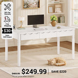 SEDETA 47 Inch Solid Pine Wood Computer Desk Executive Home Office Desk with 3 Wood Drawers for Work Study Writing Bedroom Makeup Vanity Desk