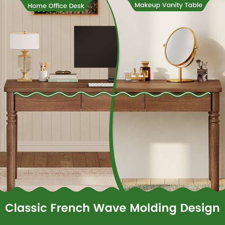 SEDETA 47 Inch Solid Pine Wood Computer Desk Executive Home Office Desk with 3 Wood Drawers for Work Study Writing Bedroom Makeup Vanity Desk