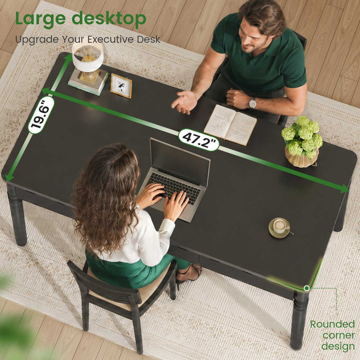 SEDETA 47 Inch Solid Pine Wood Computer Desk Executive Home Office Desk with 3 Wood Drawers for Work Study Writing Bedroom Makeup Vanity Desk