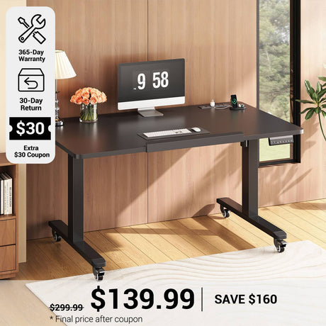 SEDETA 31.5 Inch Foldable Electric Standing Desk 180° Tiltable Mobile Rising Computer Desk Height Adjustable with Wheels for Drawing Writing Gaming