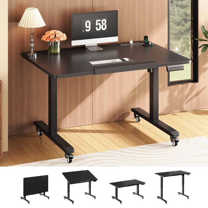 SEDETA® 31.5 Inch Foldable Electric Height Adjustable Desk 180° Tiltable Mobile Rising Computer Desk with Wheels for Drawing Writing Gaming