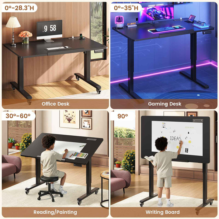 SEDETA® 31.5 Inch Foldable Electric Height Adjustable Desk 180° Tiltable Mobile Rising Computer Desk with Wheels for Drawing Writing Gaming