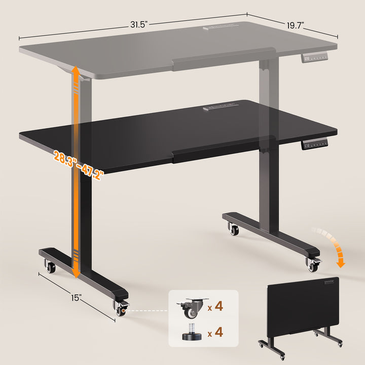 SEDETA® 31.5 Inch Foldable Electric Height Adjustable Desk 180° Tiltable Mobile Rising Computer Desk with Wheels for Drawing Writing Gaming