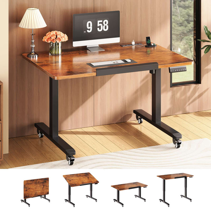 SEDETA® 31.5 Inch Foldable Electric Height Adjustable Desk 180° Tiltable Mobile Rising Computer Desk with Wheels for Drawing Writing Gaming