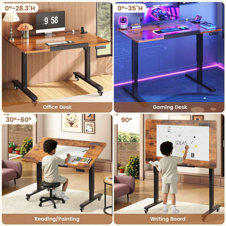SEDETA® 31.5 Inch Foldable Electric Height Adjustable Desk 180° Tiltable Mobile Rising Computer Desk with Wheels for Drawing Writing Gaming