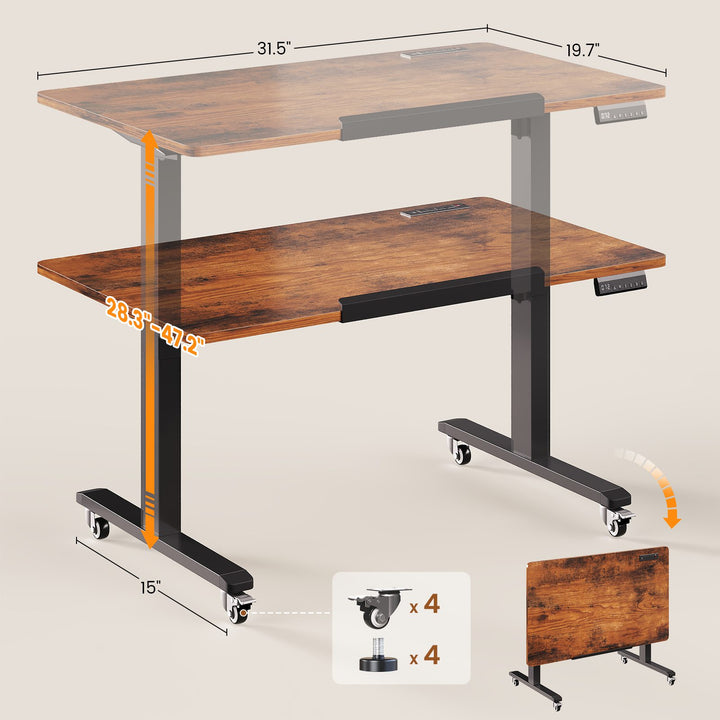 SEDETA® 31.5 Inch Foldable Electric Height Adjustable Desk 180° Tiltable Mobile Rising Computer Desk with Wheels for Drawing Writing Gaming