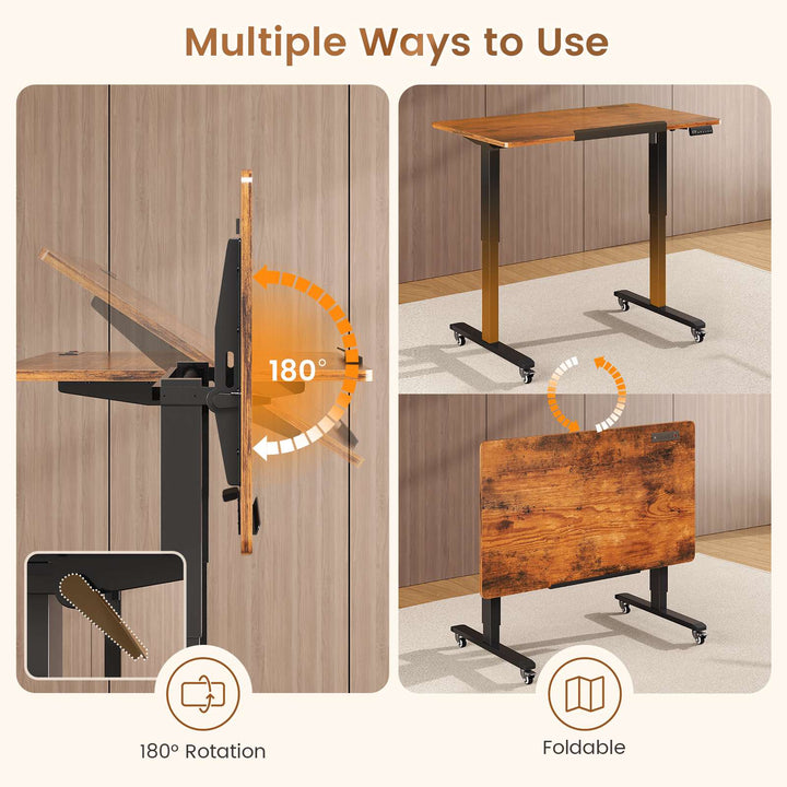 SEDETA® 31.5 Inch Foldable Electric Height Adjustable Desk 180° Tiltable Mobile Rising Computer Desk with Wheels for Drawing Writing Gaming