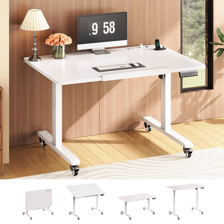 SEDETA® 31.5 Inch Foldable Electric Height Adjustable Desk 180° Tiltable Mobile Rising Computer Desk with Wheels for Drawing Writing Gaming