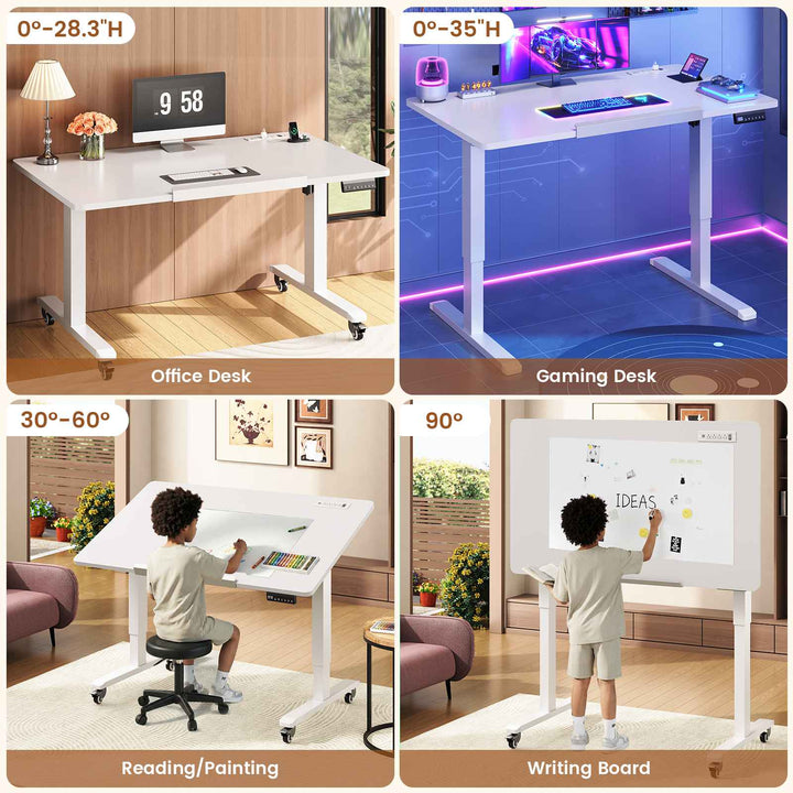 SEDETA® 31.5 Inch Foldable Electric Height Adjustable Desk 180° Tiltable Mobile Rising Computer Desk with Wheels for Drawing Writing Gaming