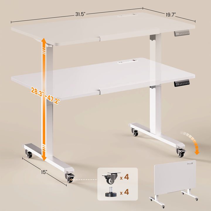 SEDETA® 31.5 Inch Foldable Electric Height Adjustable Desk 180° Tiltable Mobile Rising Computer Desk with Wheels for Drawing Writing Gaming
