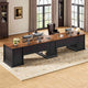 SEDETA | 110.2 Inch T Shaped Office Desk with 6 Drawers Storage Shelves Farmhouse Two Person Desk with Power Strip 2 Person Desk with 2 Sliding Barn Doors for Home Office