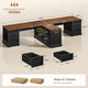SEDETA | 110.2 Inch T Shaped Office Desk with 6 Drawers Storage Shelves Farmhouse Two Person Desk with Power Strip 2 Person Desk with 2 Sliding Barn Doors for Home Office
