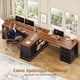 SEDETA | 110.2 Inch T Shaped Office Desk with 6 Drawers Storage Shelves Farmhouse Two Person Desk with Power Strip 2 Person Desk with 2 Sliding Barn Doors for Home Office