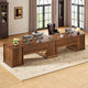 SEDETA | 110.2 Inch T Shaped Office Desk with 6 Drawers Storage Shelves Farmhouse Two Person Desk with Power Strip 2 Person Desk with 2 Sliding Barn Doors for Home Office