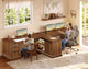 SEDETA | 110.2 Inch T Shaped Office Desk with 6 Drawers Storage Shelves Farmhouse Two Person Desk with Power Strip 2 Person Desk with 2 Sliding Barn Doors for Home Office