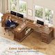 SEDETA | 110.2 Inch T Shaped Office Desk with 6 Drawers Storage Shelves Farmhouse Two Person Desk with Power Strip 2 Person Desk with 2 Sliding Barn Doors for Home Office