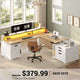 SEDETA 70.1 Inch Farmhouse L Shaped Standing Desk Electric Height Adjustable Executive Desk with Drawers Power Outlet Printer Stand Monitor Stand Led Lights