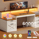 SEDETA 63 Inch Farmhouse Office Desk with 5 Drawers Executive Computer Desk with LED Lights Monitor Stand Wood Home Office Desk with 2 Printer Stand Power Outlet