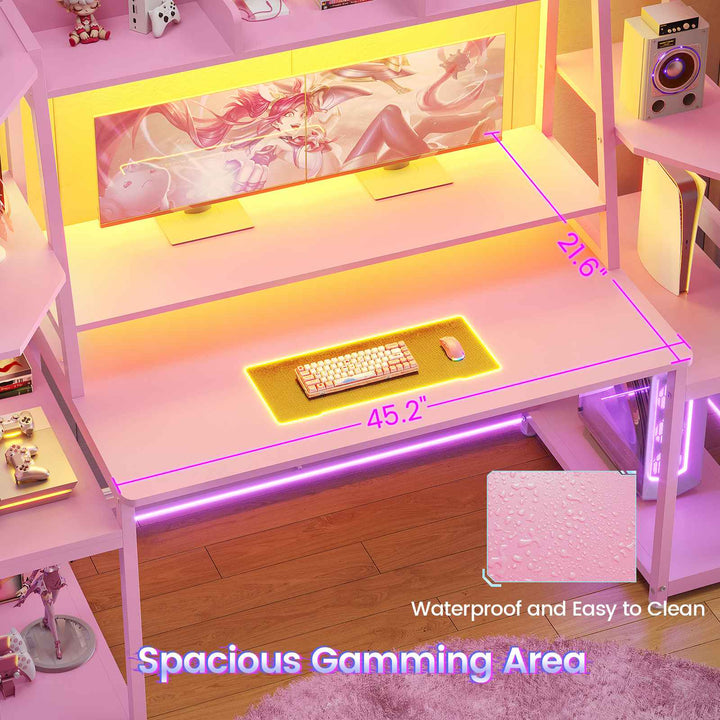 SEDETA 65.7 Inch Gaming Desk Large PC Gamer Desk Workstation with LED Lights