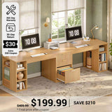 SEDETA® 96.5 Inch Fluted Two Person Computer Desk with 3 Drawers Long Writing Desk with Storage Shelves for Home Office